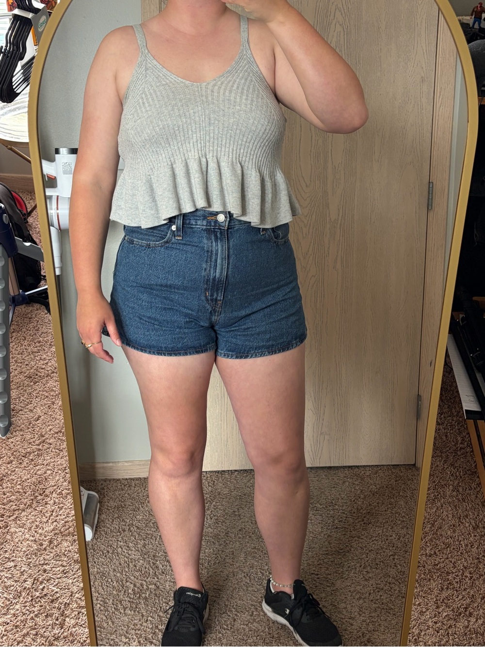 Soft Ribbed Ruffle Grey Tank Top